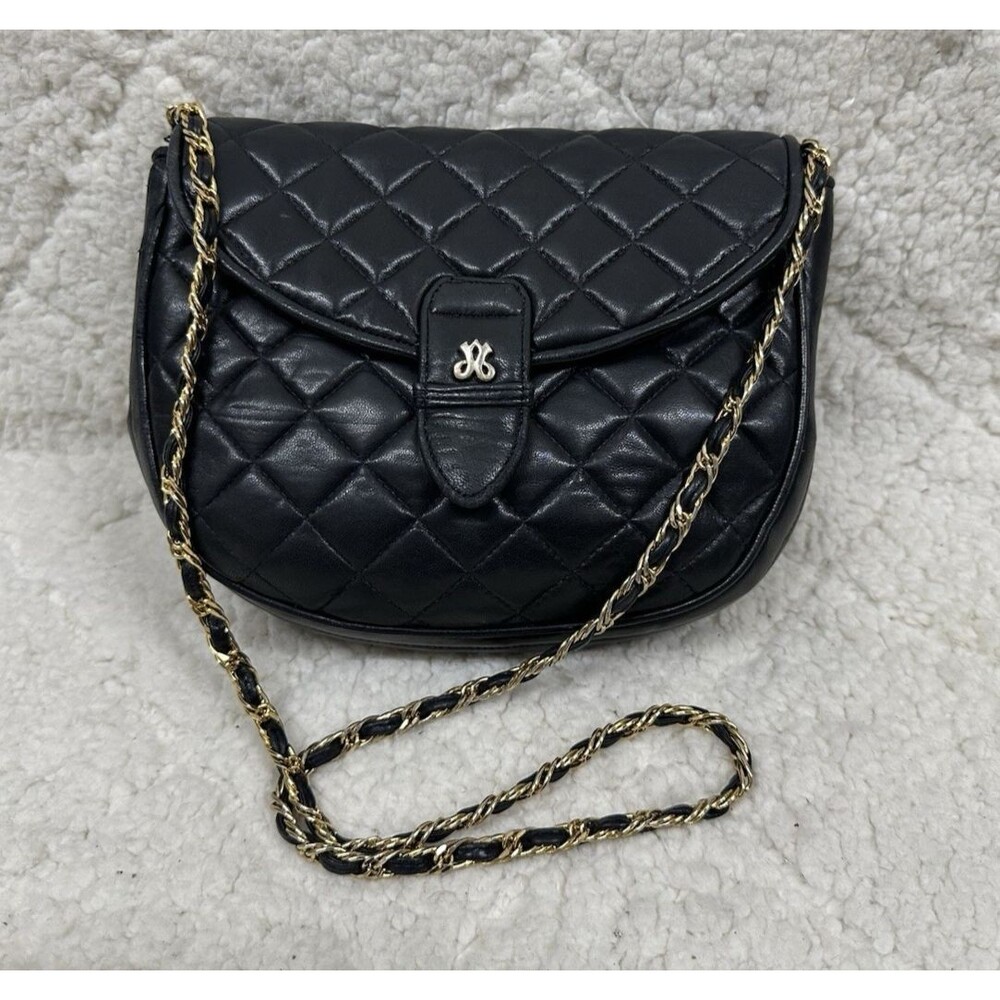 Jay Herbert New York vintage quilted black leather chain purse crossbody bag
